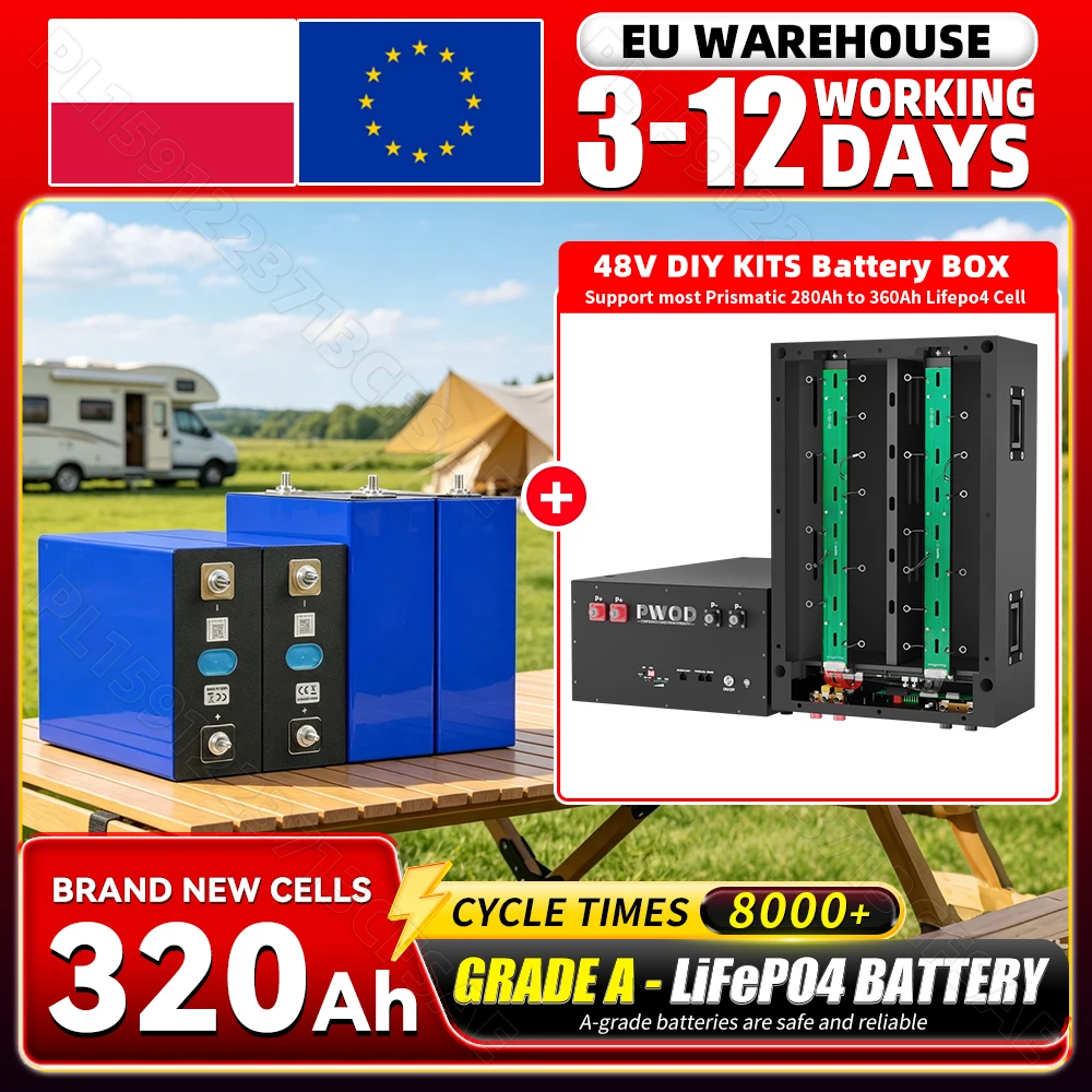 Neue 3,2V 320Ah LiFePO4-Batterie, 8000 Zyklen, prismatische LiFePO4-Zelle mit 3 Zubehörteilen in Geschenkbox für DIY 12V 24V 48V Wohnmobile, Elektrofahrzeuge, Heimenergie, Golfwagen, Geländefahrzeuge
