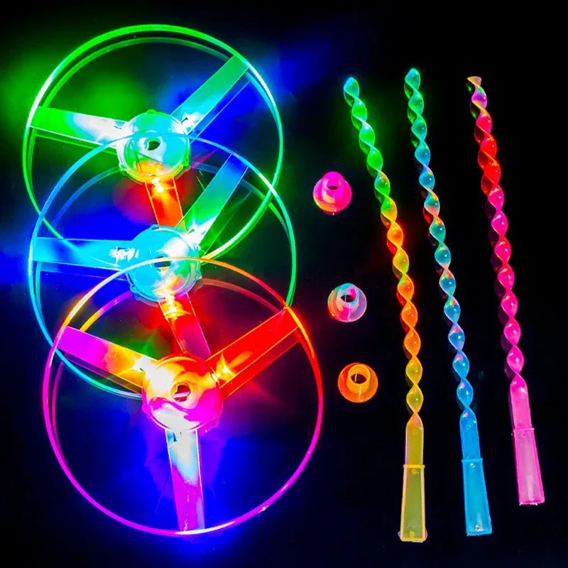 10/1pcs Luminous Bamboo Dragonfly Toy LED Hand-push Ejection Aircraft Outdoor Night Flying Toys Kids Birthday Party Props Gifts