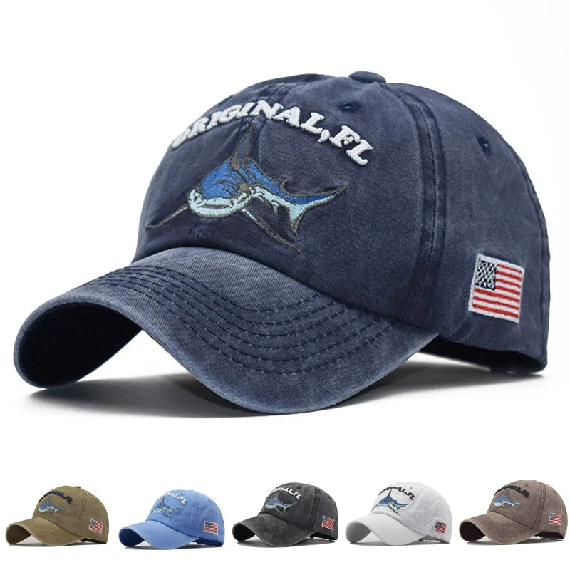 Fashion High Quality Wash Cotton America Flag Shark Men's Baseball Cap Women Snapback Hats For Men Bone Hip Hop Dad Hat Gorras