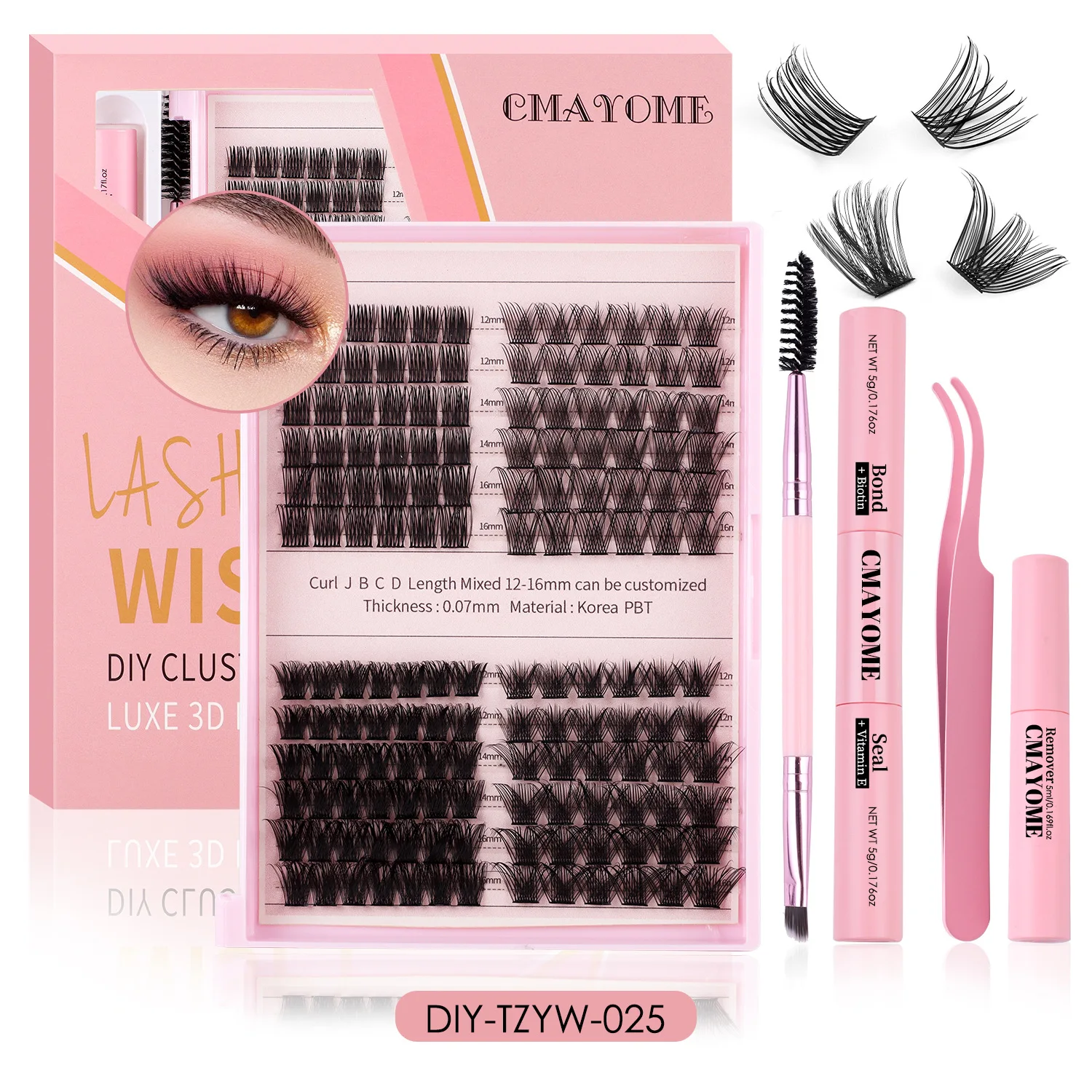 Segmented false eyelashes Kit 30-80D Clusters Kit Individual Lashes Natural  with Bond&Seal Remover Tweezers Lash Brush for Self