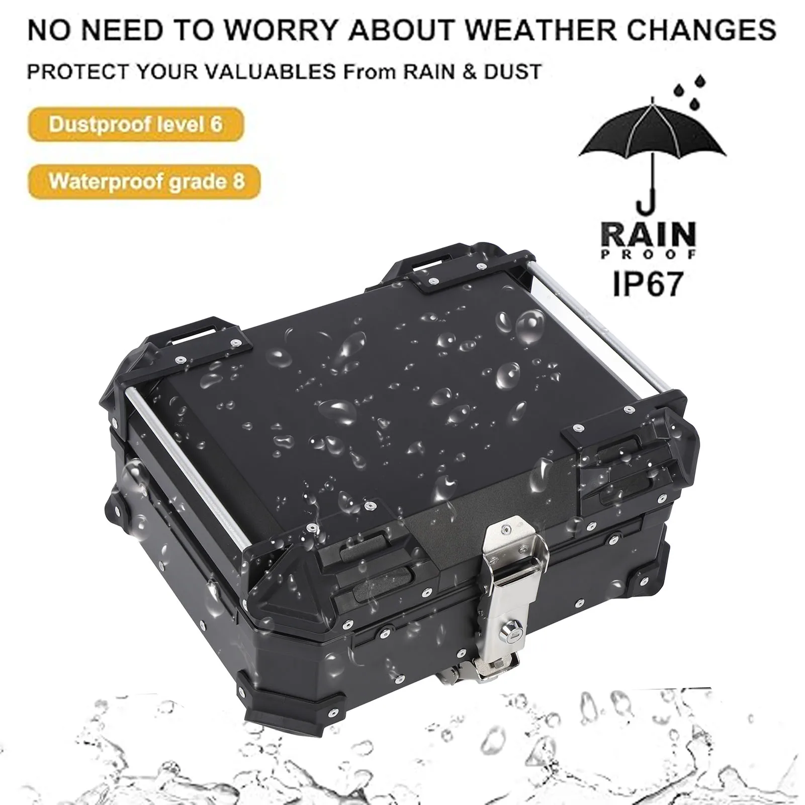 Motorcycle Top Box  Fit Anti Theft Rear Top Case Shockproof Reflective Strip 25L with Safety Lock for Helmet Luggage