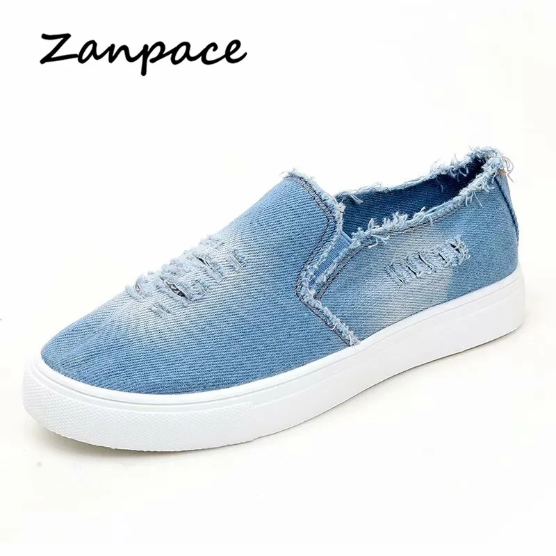 Flat Shoes Women Denim Loafers Big Size Womens Shoes Casual Spring Ladies Platform Shoes Slip-On Canvas Shoes Zapatos De Mujer