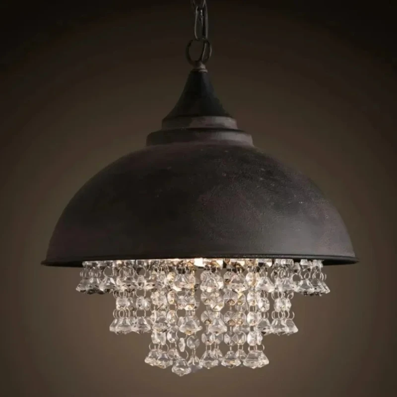 

American Retro Industrial Style Crystal Pendaant Light Bar Counter Coffee Restaurant Loft Bedroom Iron Decoration Hanging Lamp