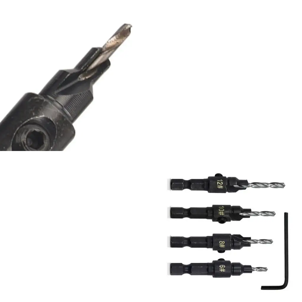 

G6KF 4Pcs Countersink Drill Bit Set 1/4inch Shank Adjustable Counter