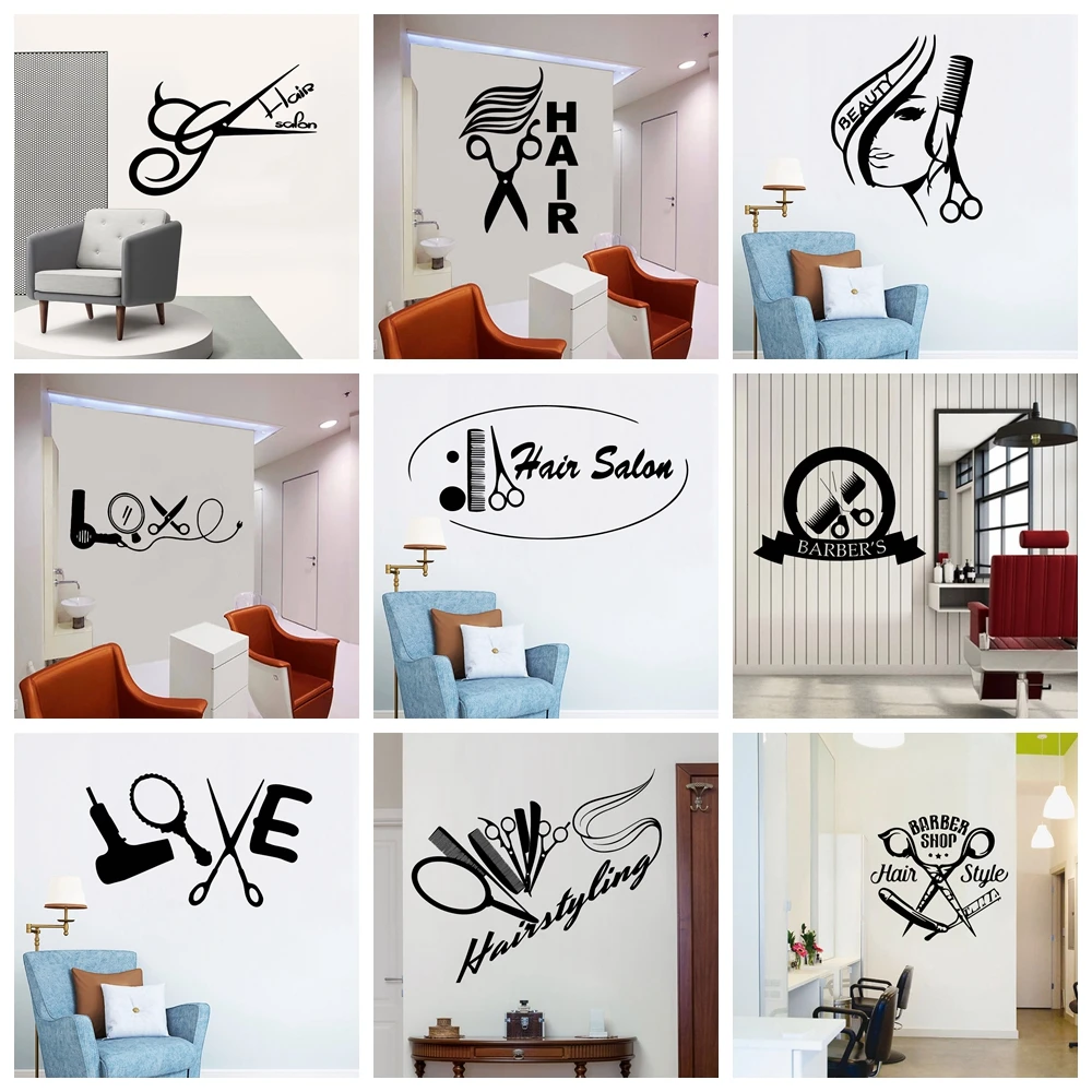 Herramientas de peluquero de dibujos animados Diy, pegatinas de pared para decoración del hogar, decoración de habitaciones de niños, calcomanías de vinilo, papel tapiz para decoración de fiesta en casa, 1 ud.