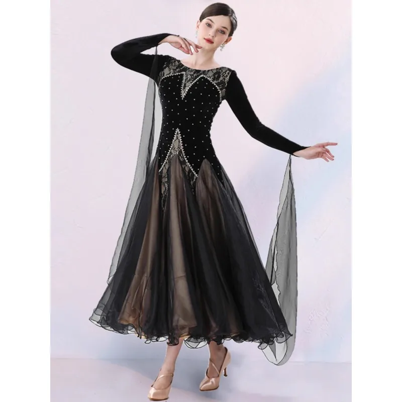 New Velvet Modern Dance Dress National Standard Dance Dress Waltz Costume Social Dance Grand Display Performance Dress