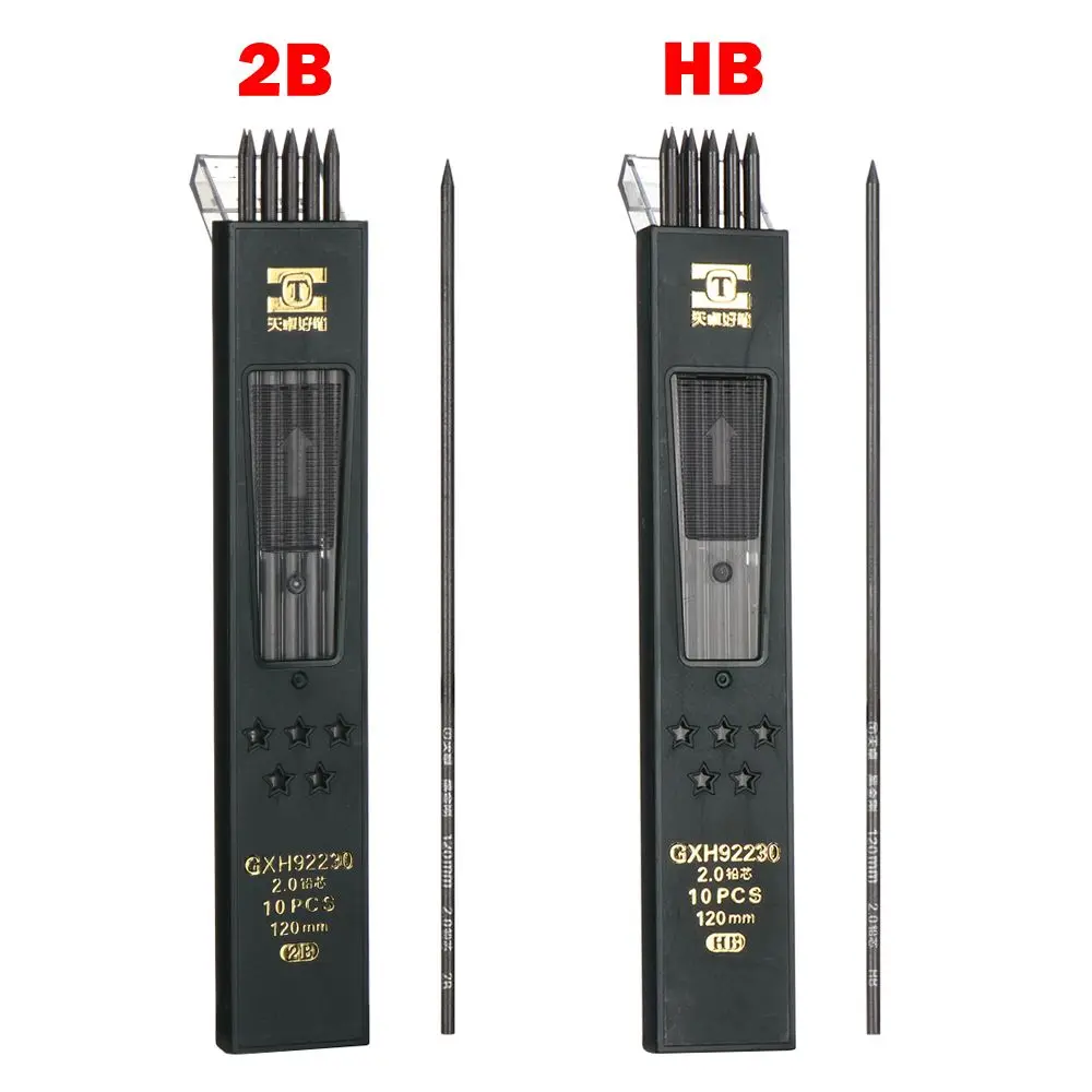 10Pcs/Box Plastic Smooth Replace 2B Erasable Pencil Lead Refill Writing Drawing Tools Graphite