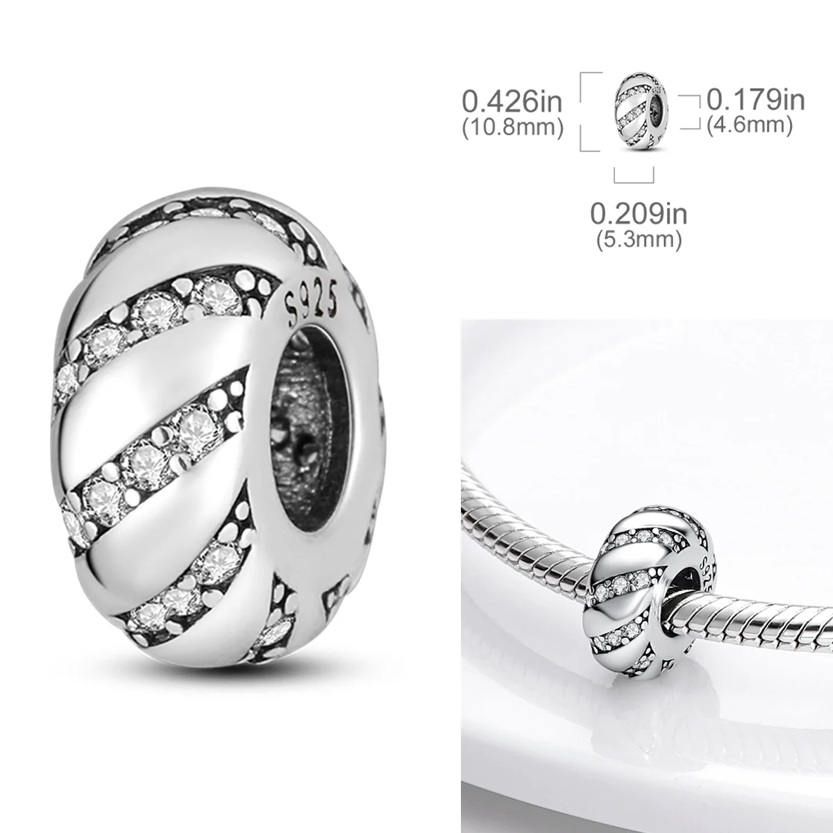 925 Sterling Silver Track Inlaid Spacer Charms Bead Zircon Rubber Stopper Clips Fit Original Bracelets Women DIY Jewelry Gifts