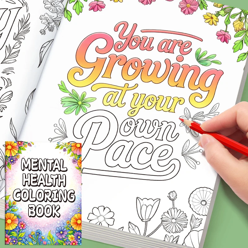 Mindfulness and Stress-Relief Coloring Book, Healing Forest-Themed Plant Patterns, Fine Thick Drawing Paper, Soothing for Body and Mind, Gentle Healing Quotes, Simple and Fresh Text Patterns.
