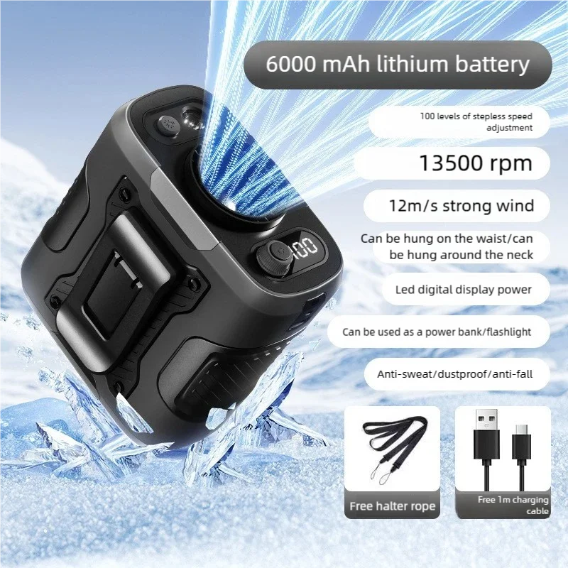 

Новый высокоскоростной подвесной электрический вентилятор на талии, 13500 об/мин, портативный аккумулятор емкостью 6000 мАч, зажим для талии, небольшой вентилятор для уличной строительной площадки