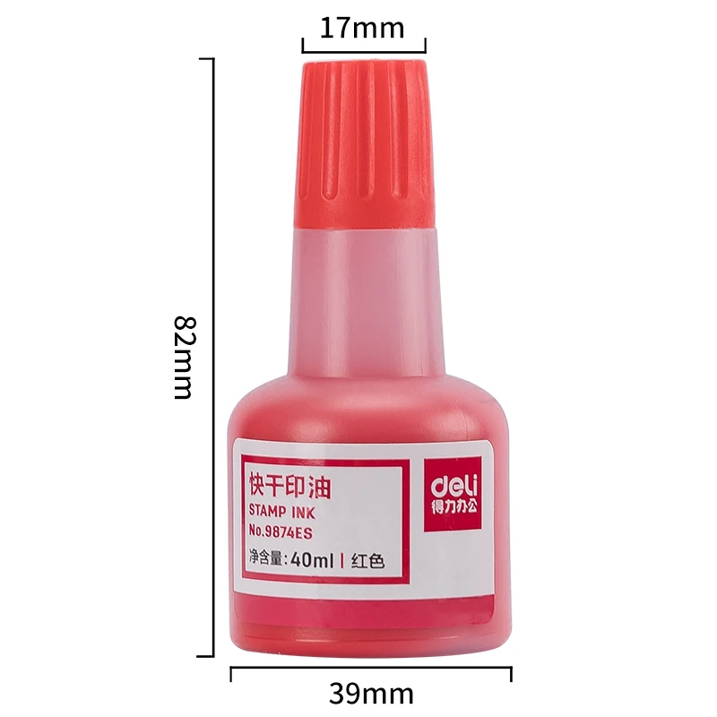 Deli Quick-Drying Stamp Pad Ink Clean Ink for Stamps Financial Office Supplies Red 9874ES