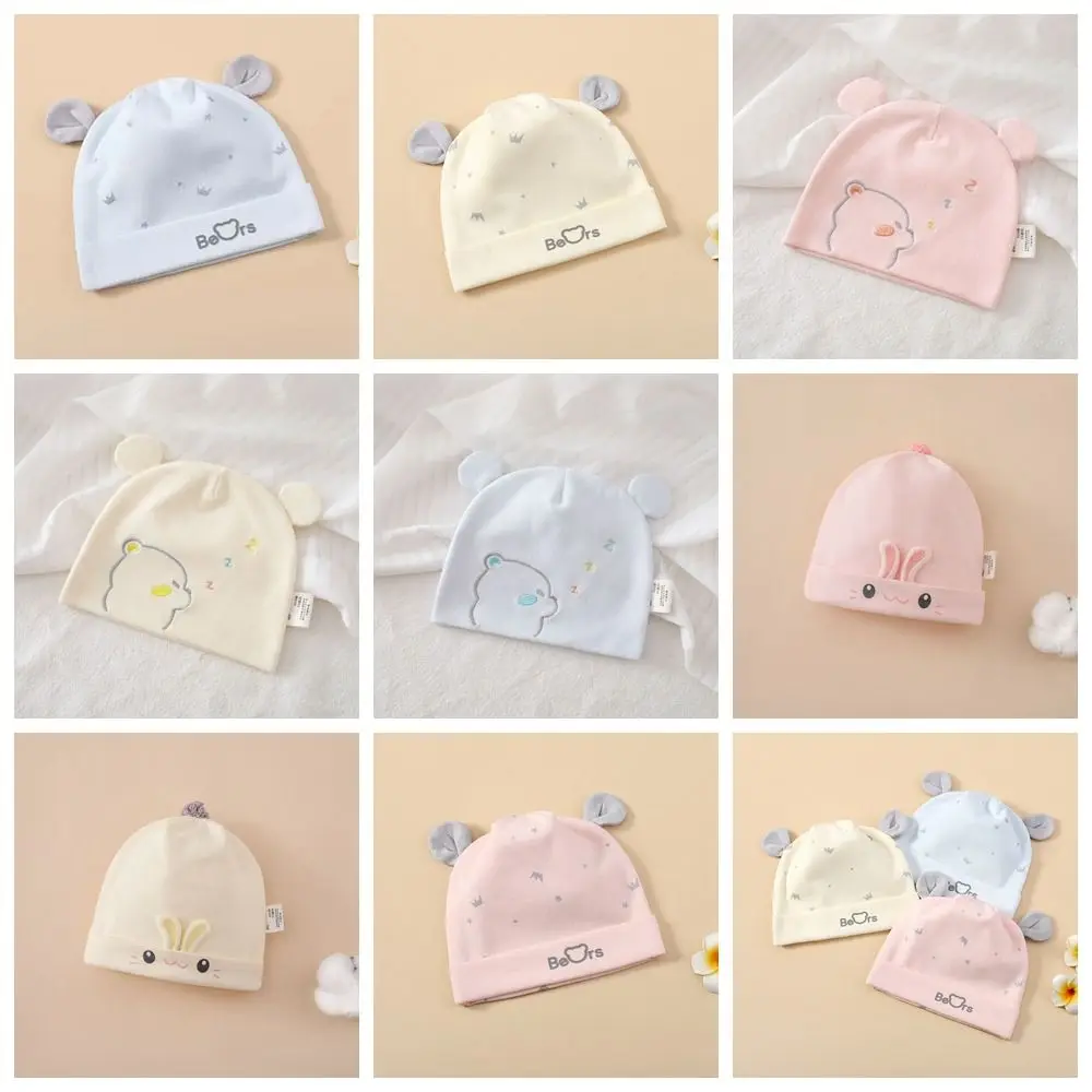 

Headwear Print Boneless Muslin Hats Cartoon Bear Cotton Baby Fetal Cap Elastic 0-3 Months Newborn Hats Hospital