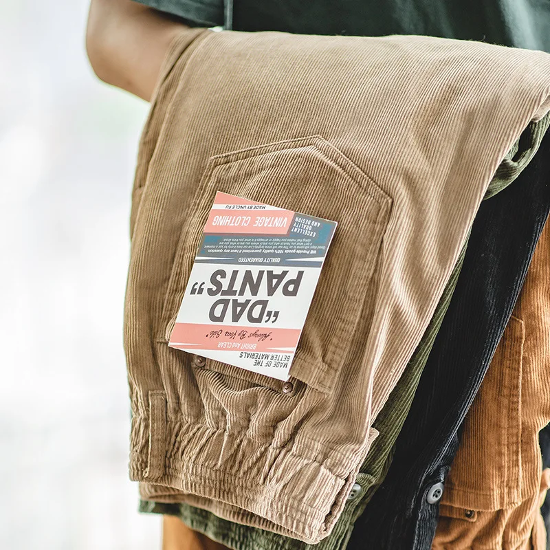 

Maden Casual Loose Khaki Corduroy Straight Leg Men's Pants Spring Autumn Workwear Classic Vintage Sle Long Leisure Trousers