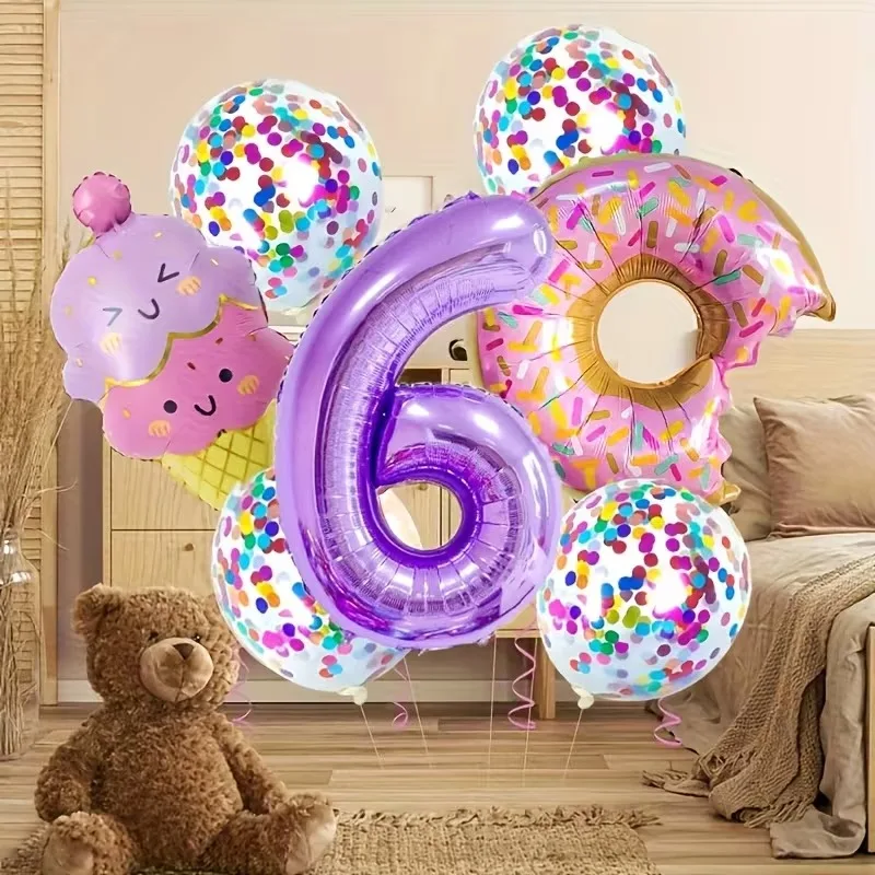 40" Purple Number & Ice Cream Foil Balloon Set | Ideal for  birthday, dessert & glitter parties