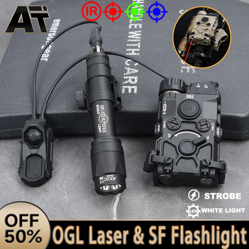 

Tactical OGL Red Dot Green Blue IR Laser SF M300A M600C Flashlight Strobe LED Scout Light Dual Remote Switch For Hunting Weapon