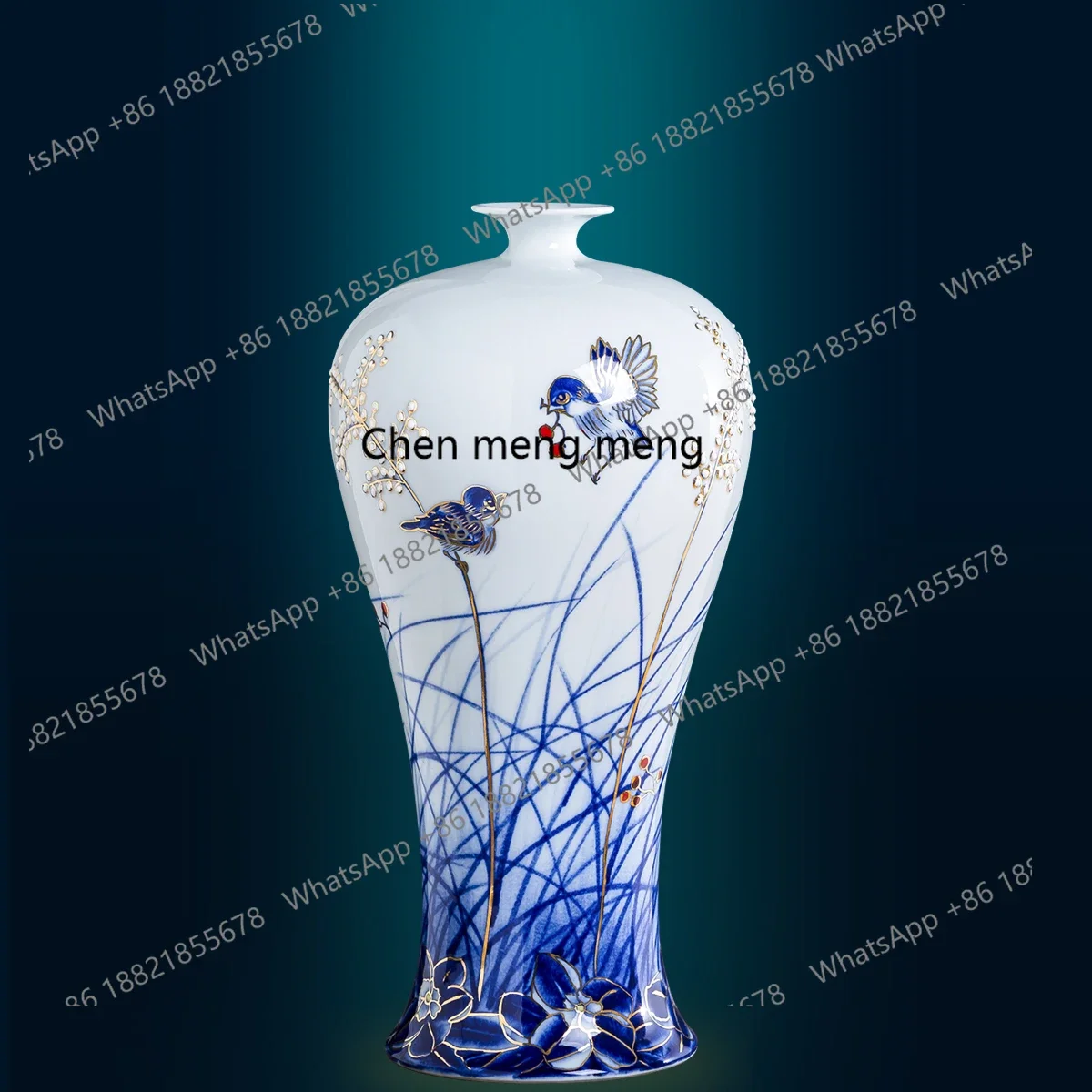 A74Ceramic hand-painted gold-painted pomegranate vase ornament, living room flower arrangement office light luxury decoration