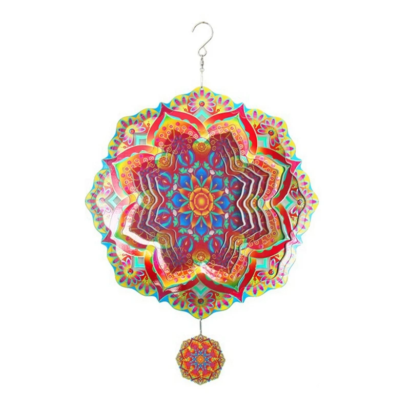 

1 Piece Mandala Wind Spinner Metal 3D Rotating Windchimes Luxury Art Garden Hanging Outdoor Decoration Stainless Steel