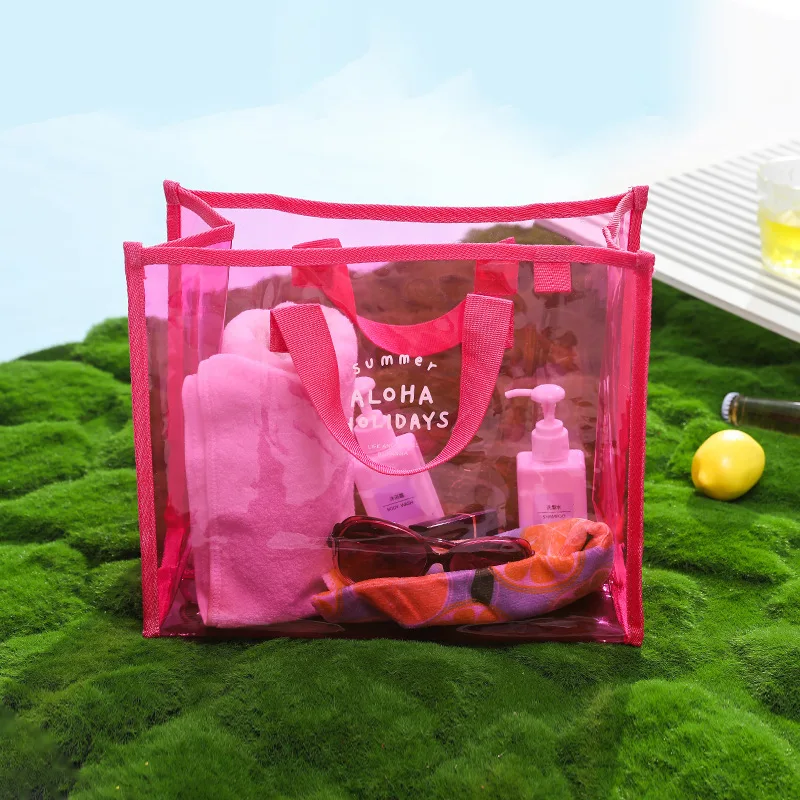 PVC swimming bag portable clothing storage bag fashion transparent PVC beach bag travel bag women bag  handbag