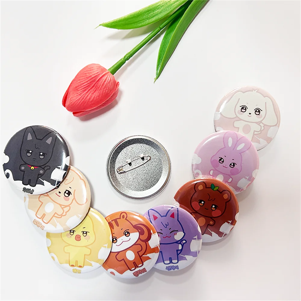 Kpop ATEEZ Brooch ANITEEZ Cartoon Cute Round Tinplate Metal Badge Yunho Yeosang INS Korean Style Bag Hat Accessories Pins Gift