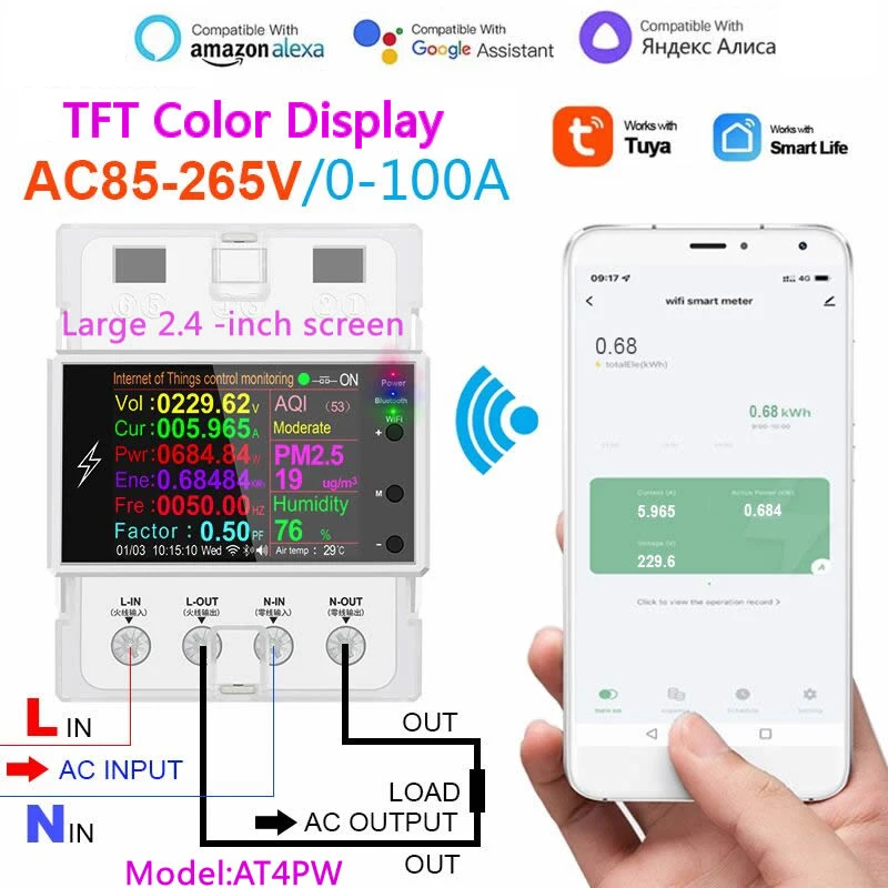 Tuya 와이파이 스마트 소켓 디지털 전력계 220V AC 전력계, 전기 소비 EU 플러그 전력 킬로와트 와트 에너지 미터