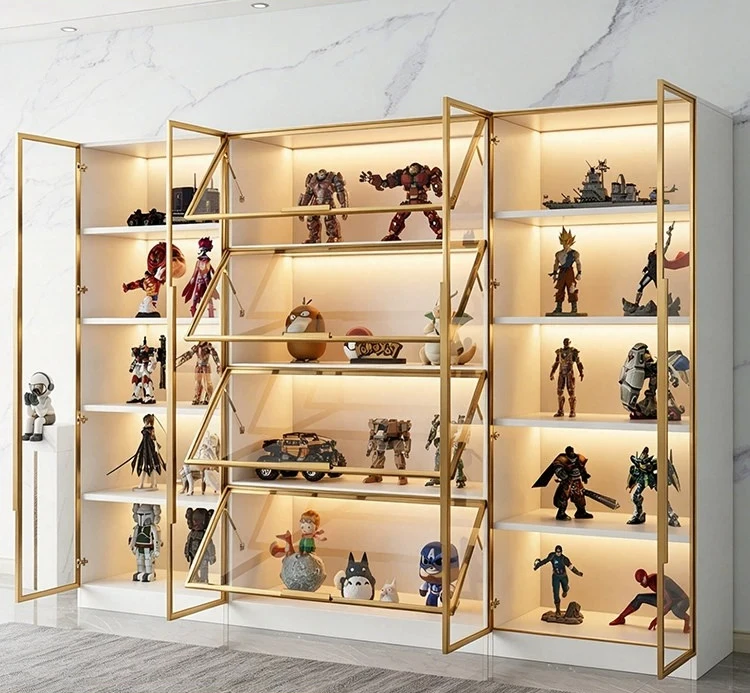 Glass door display cabinet, household living room integrated bookcase, wine cabinet, wall-to-wall floor locker, shelf cabinet