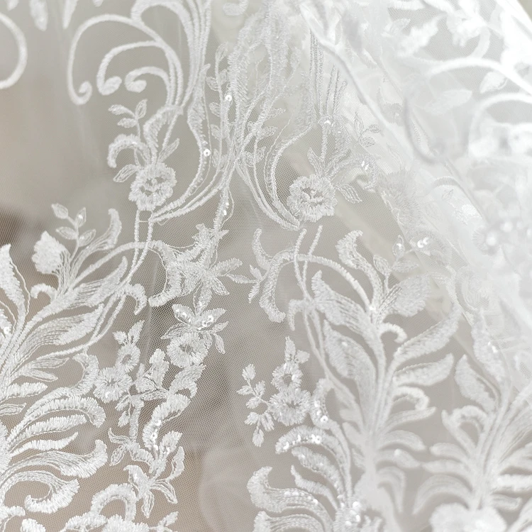 High Quality European High-end Sequin Embroidery Lace Mesh Wedding Dress Fabric Accessories Can  DIY Clothing Decorative Fabrics