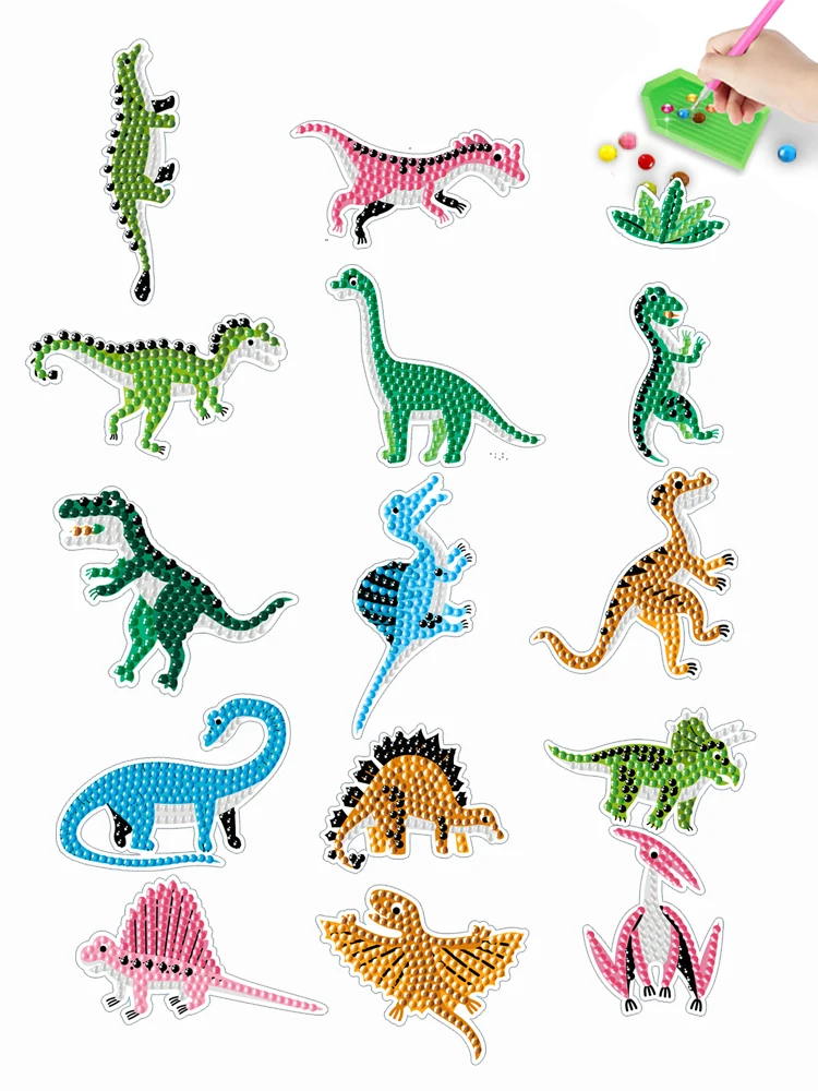 Cute Cartoon Dinosaurs Theme 5D Diamond Painting Stickers for Kids Arts and Crafts Handmade DIY Ages 6-12 Kid\'s Gifts