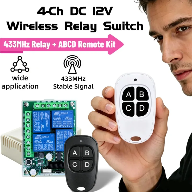 Smart Multiple DC12V 24V 30V 10A 433 MHz 4CH Wireless Relay RF Remote Control Switch Receiver+ 4 Button Transmitter