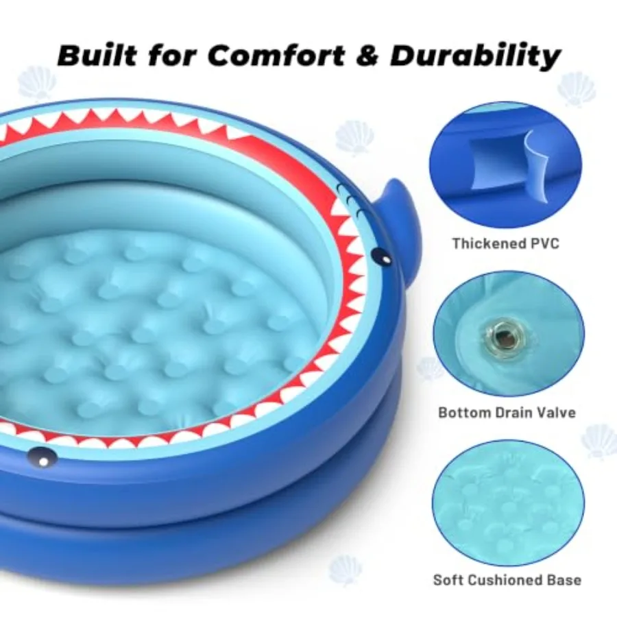 Shark Ball Pits for Toddlers: 52 Inflatable Play Pool with Air Pump, PVC material, blue and gray, quick-inflate design