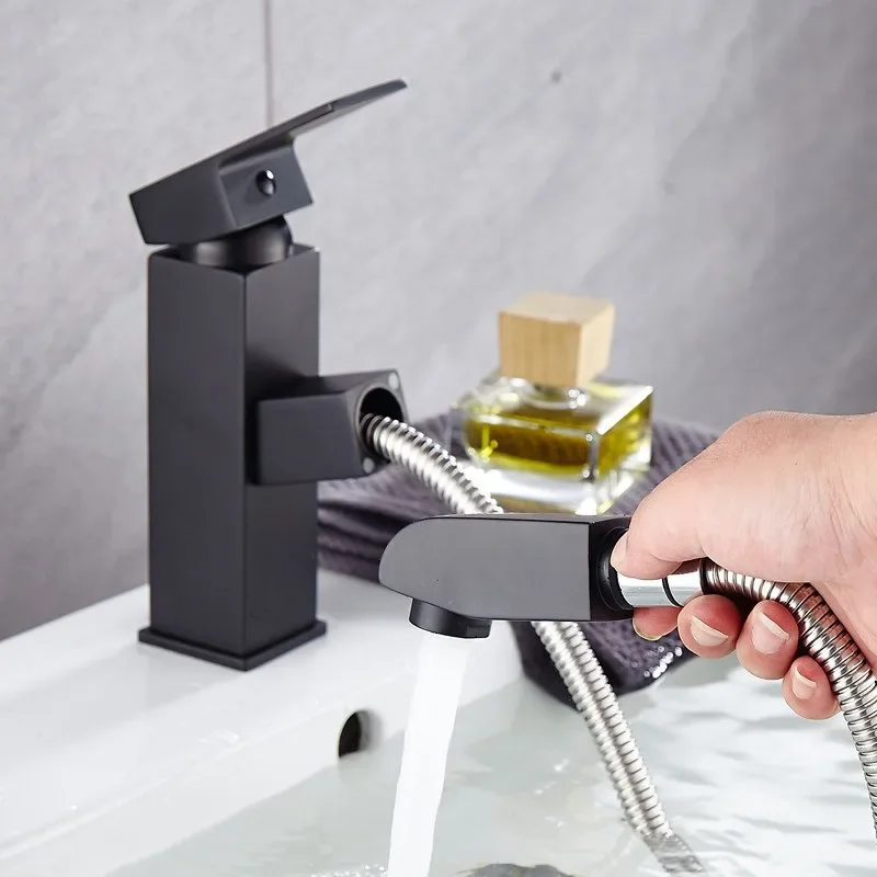 Stainless Steel Bathroom Single Handle Basin Faucets Pull Out Mixers Sink Faucet Washbasin Taps Tapware Deck Mounted