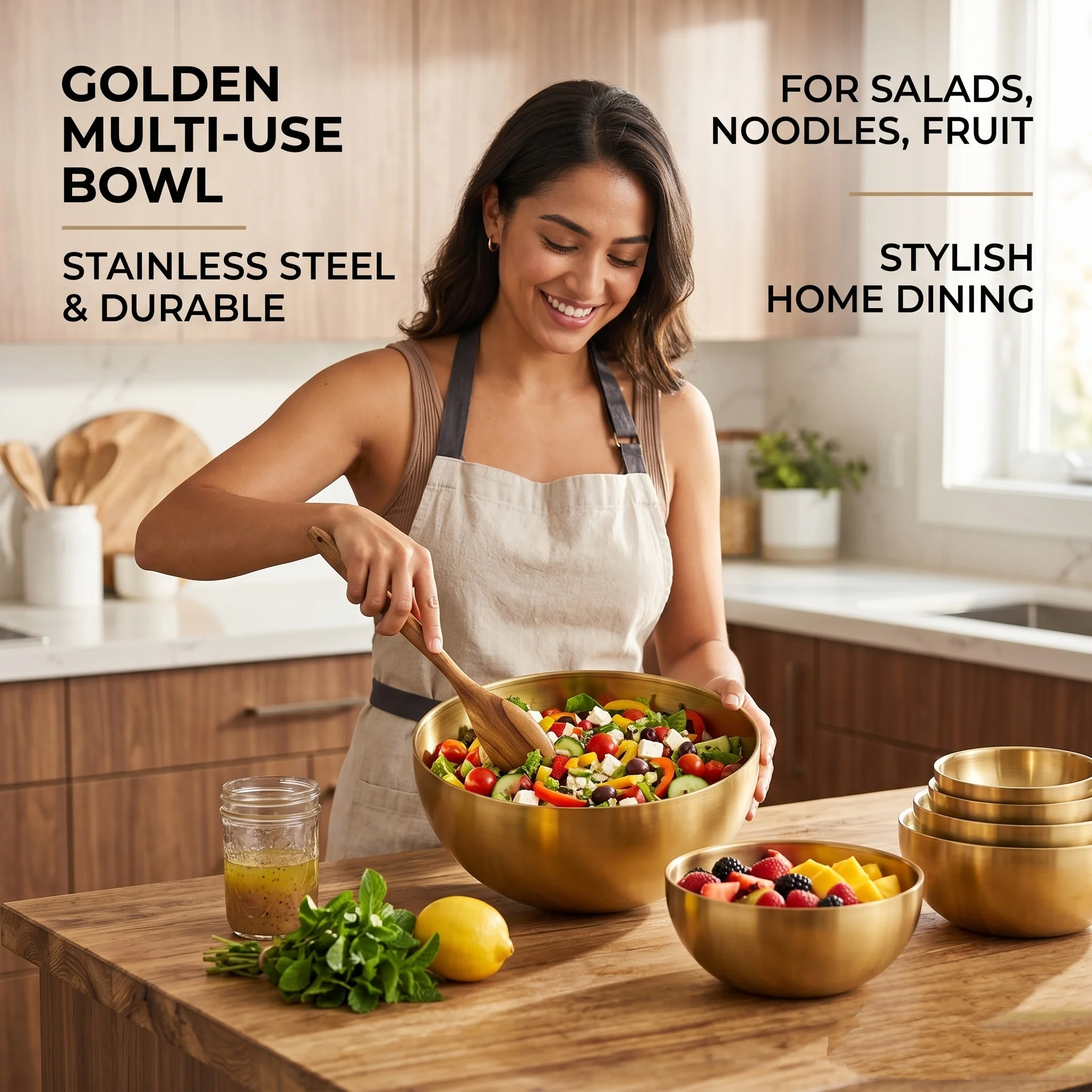 Stainless Steel Gold And Silver Salad Bowl Rice Noodles Lamian Noodles Bowl Kitchen Tableware Food Container