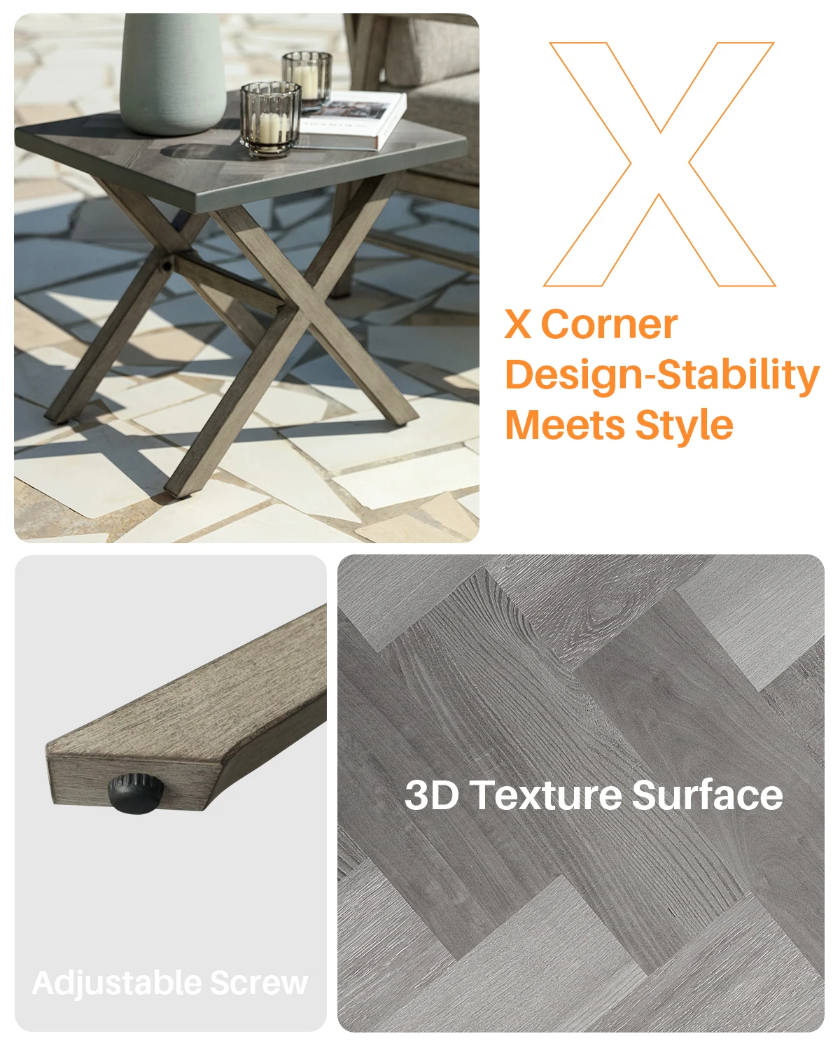 3 قطع 360 °   مجموعة صالة دوارة للاستخدام الخارجي، كراسي أريكة من الألومنيوم، طاولة جانبية لتواريخ الشرفة، استرخاء الحديقة للفنادق