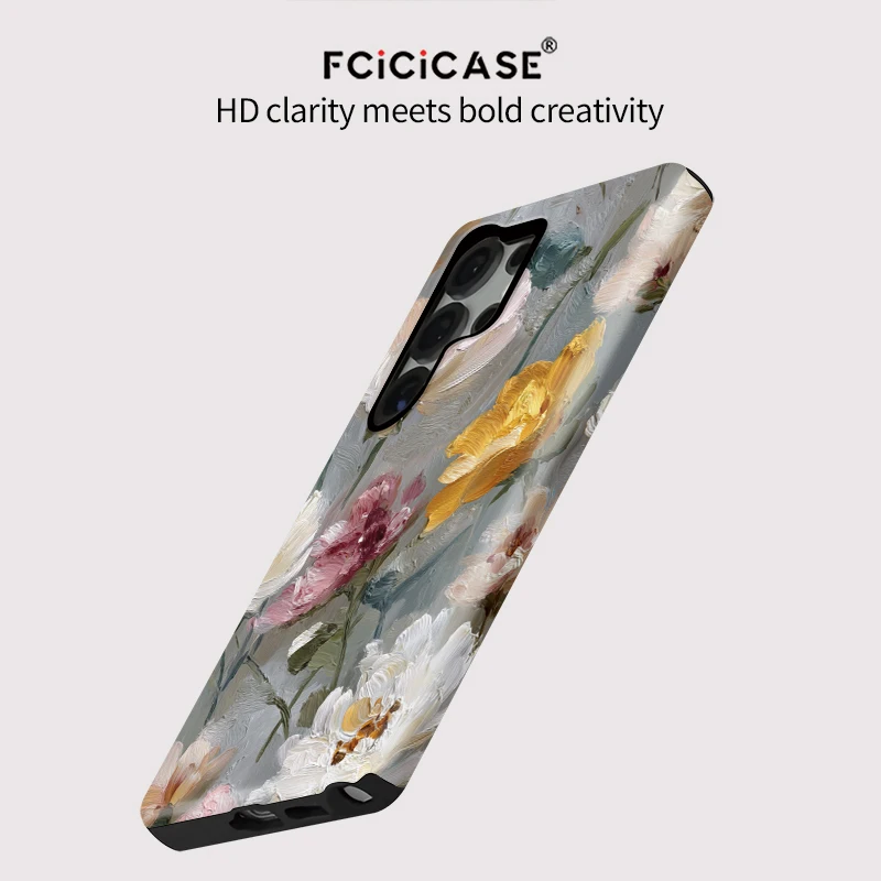Fcicicase Fashion Oil Painting Case For Samsung Galaxy S24 Plus S25 Ultra S20 FE S23+ S 23 Dual Layer Protective Back Capa