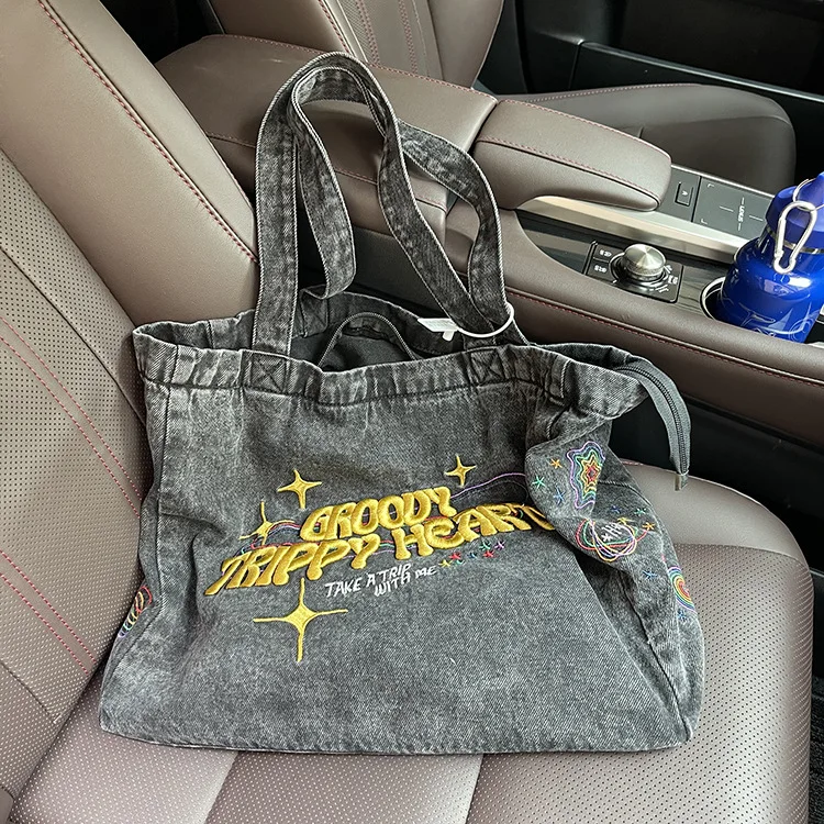 Umhängetaschen Für Frauen Casual Denim Taschen stickerei Weibliche Schulter Tasche Pack Reise Zipper Handtasche Tote Damen Umhängetasche