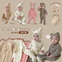 2Pcs Baby Winter Jumpsuits Hat Faux Fur Footed Newborn Romper for Girls Boys Clothes Soft Warm Toddler Outfit Set Kids Clothing