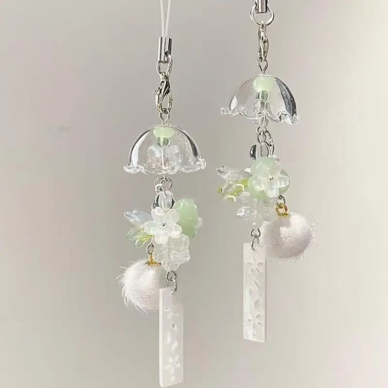 Hot 1Pcs Transparent Jellyfish Flower Ginkgo Hanging Charms Wind Chime Craft With Inspirational Tag For Phone Backpack Decor
