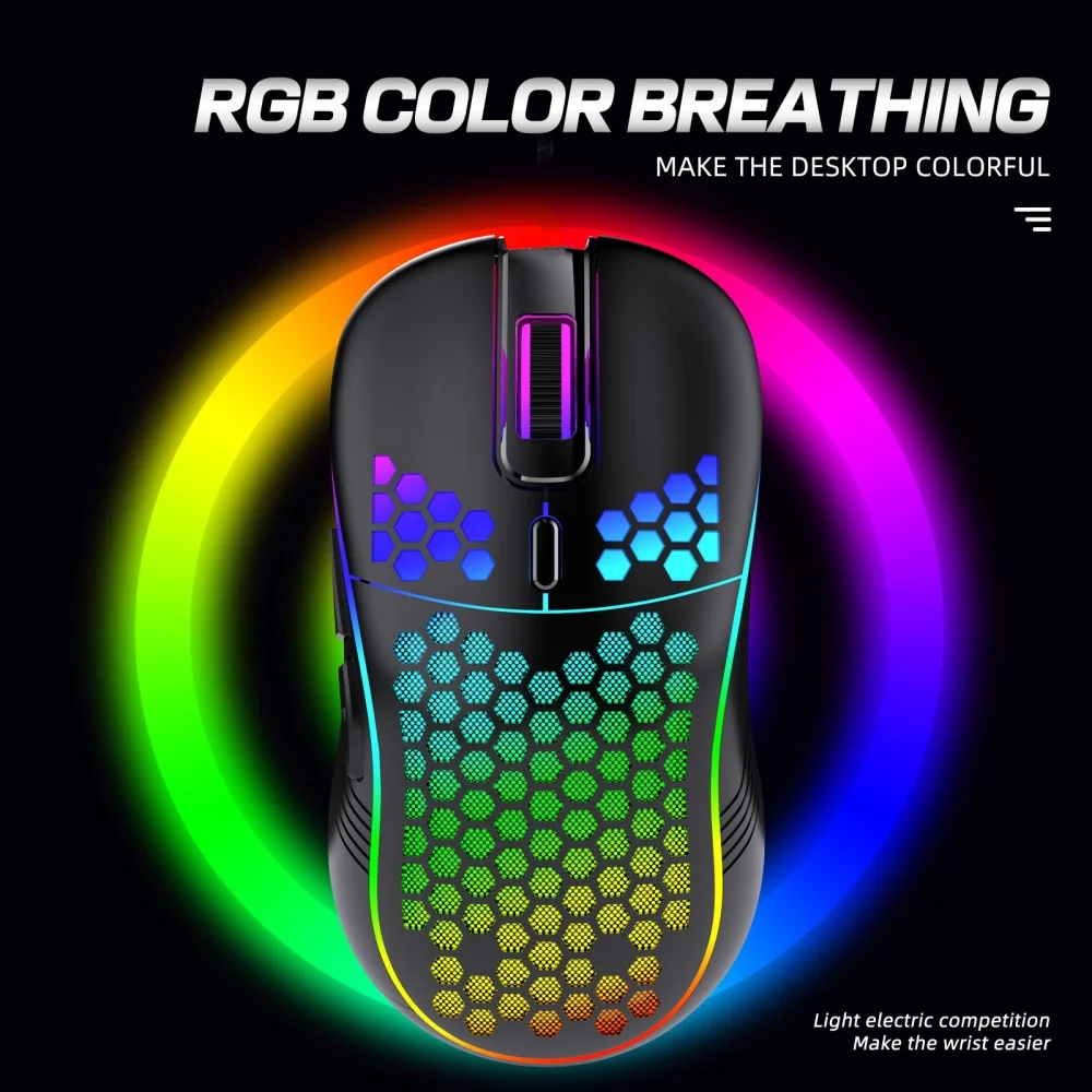 

Беспроводная игровая мышь 2,4G с RGB-подсветкой и зарядкой с регулируемым разрешением, эргономичная сотовая конструкция для настольного ноутбука