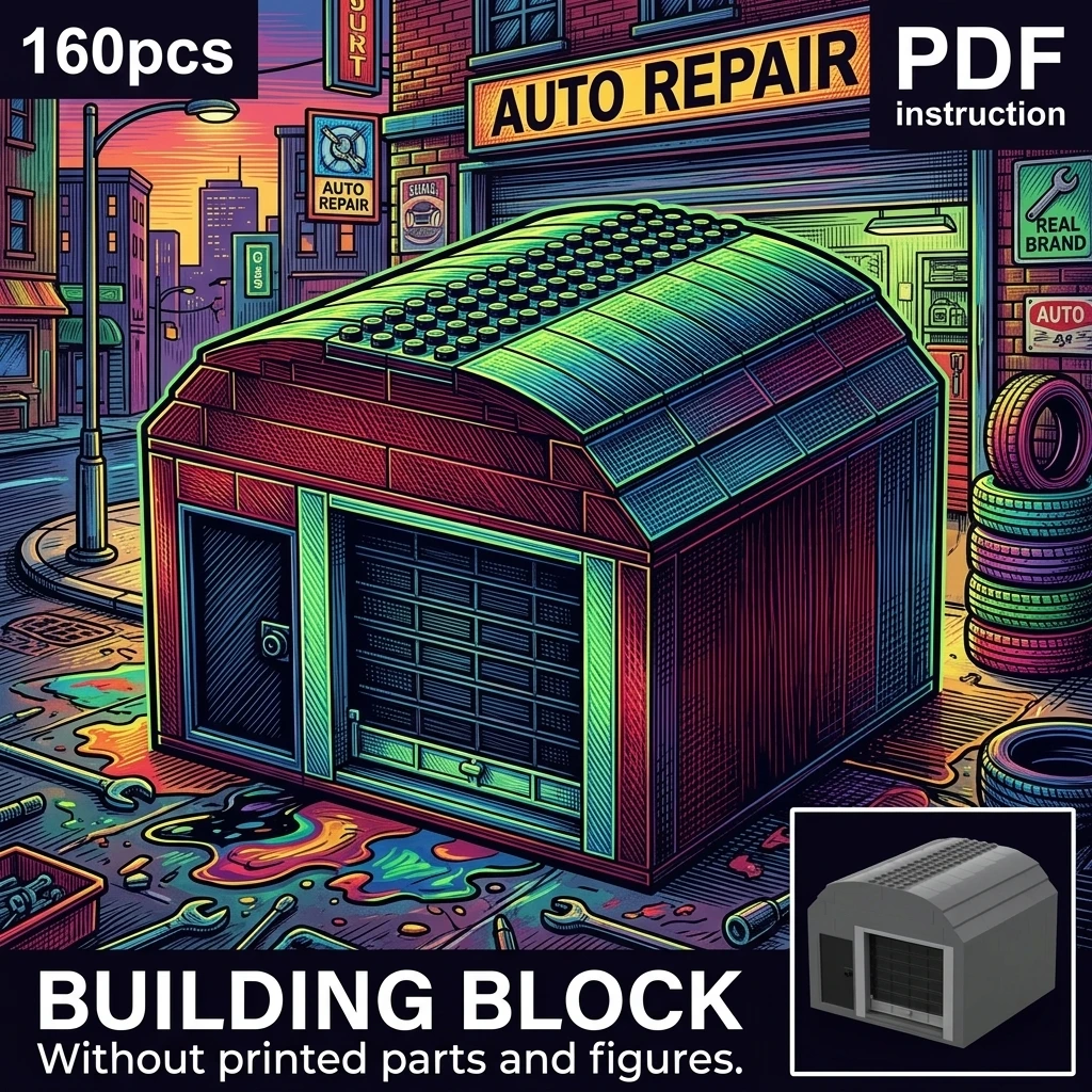 

Building Blocks MOC City Street View Auto Repair Shop Small Garage Shed Diorama Accessory Display Model 160PCS