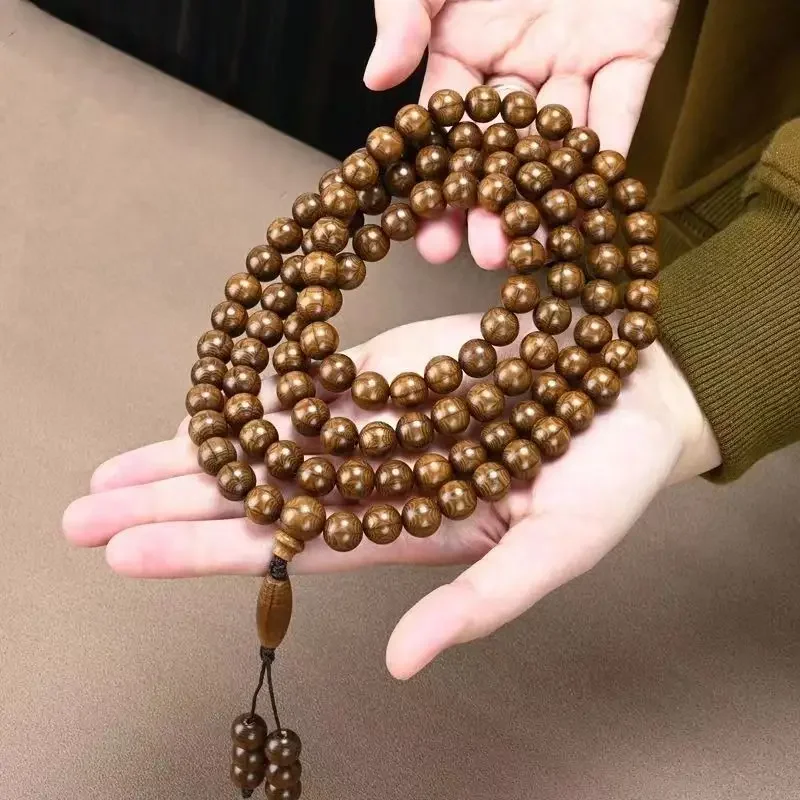 Natural Liudao Wood Old Material Beaded Bracelet for Men and Women with 108 prayer beads, playing with Buddha beads, bracelet