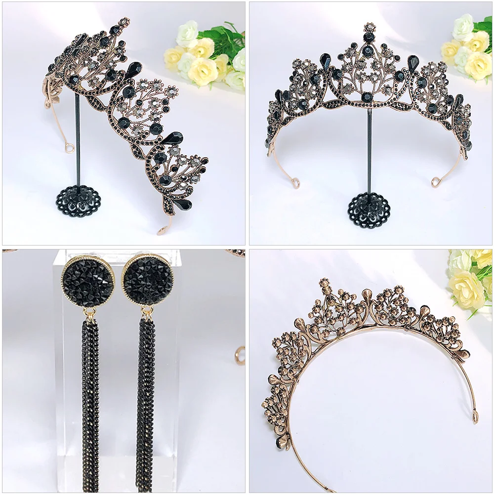 

1 set 1 Set Vintage Crown Headband Bridal Tiara Earring Set Wedding Hair Accessories Fashion Crystal Headdress Bridesmaid Bride