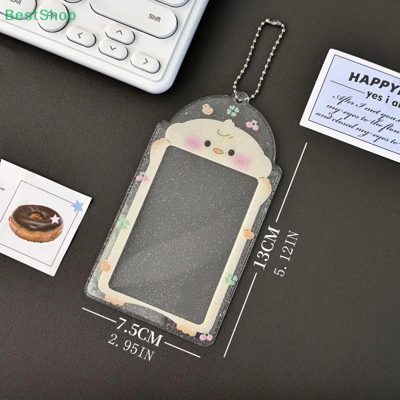 1Pc Cute Cartoon Transparent Photocard Holder Kawaii House Card Holders With Chain PVC Cover Card Holder Kpop Keychain