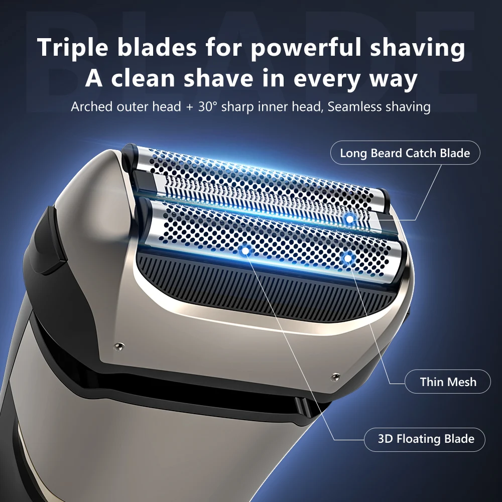 Original Sejoy Razor Electric Shaver Professional with Hair Beard Trimmer Rechargeable LED Display Shaving Machine Portable 608