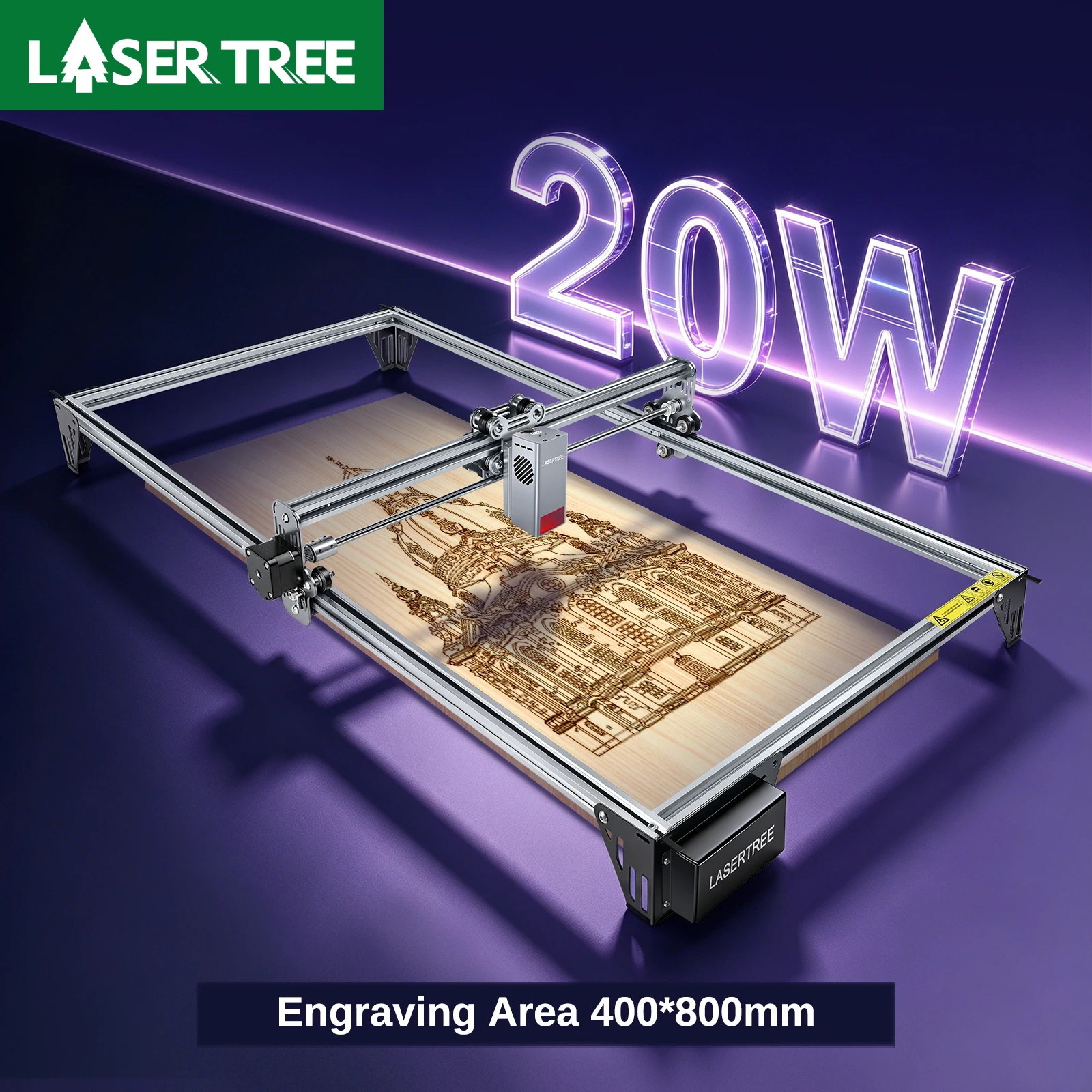 LASER TREE K1 Mini Plus 20W Gravador a Laser 450nm Corte de Metal/PVC 10000mm/min 400x800mm Ferramenta DIY para Artesanato