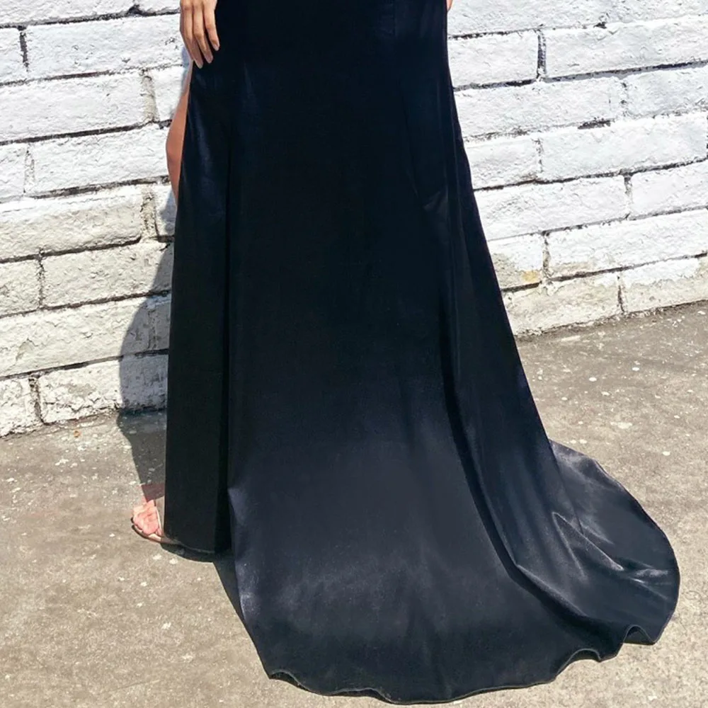 YQLNNE Sexy Off the Shoulder Slit Prom Dresses Long Mermaid Satin Beading Formal Evening Party Gown