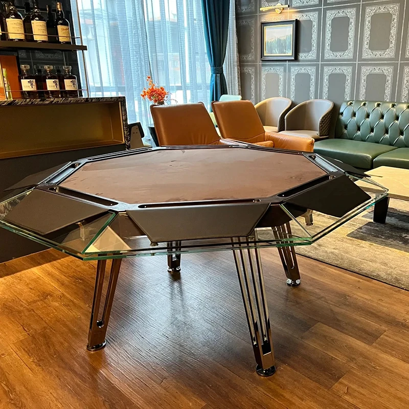 Deluxe High-End Texas Poker Table Stainless Steel Modern Design Villa Living Room Home Furniture Clubhouse Use