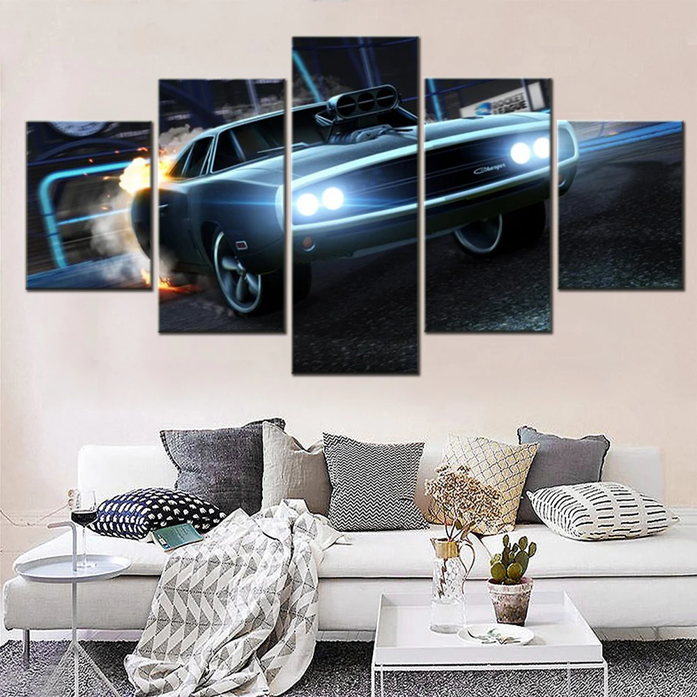 5 Pieces Wall Art Canvas Rocket League Cars 2017 Games Wallpaper Painting Living Room Bedroom Mural Picture Print Home Decor