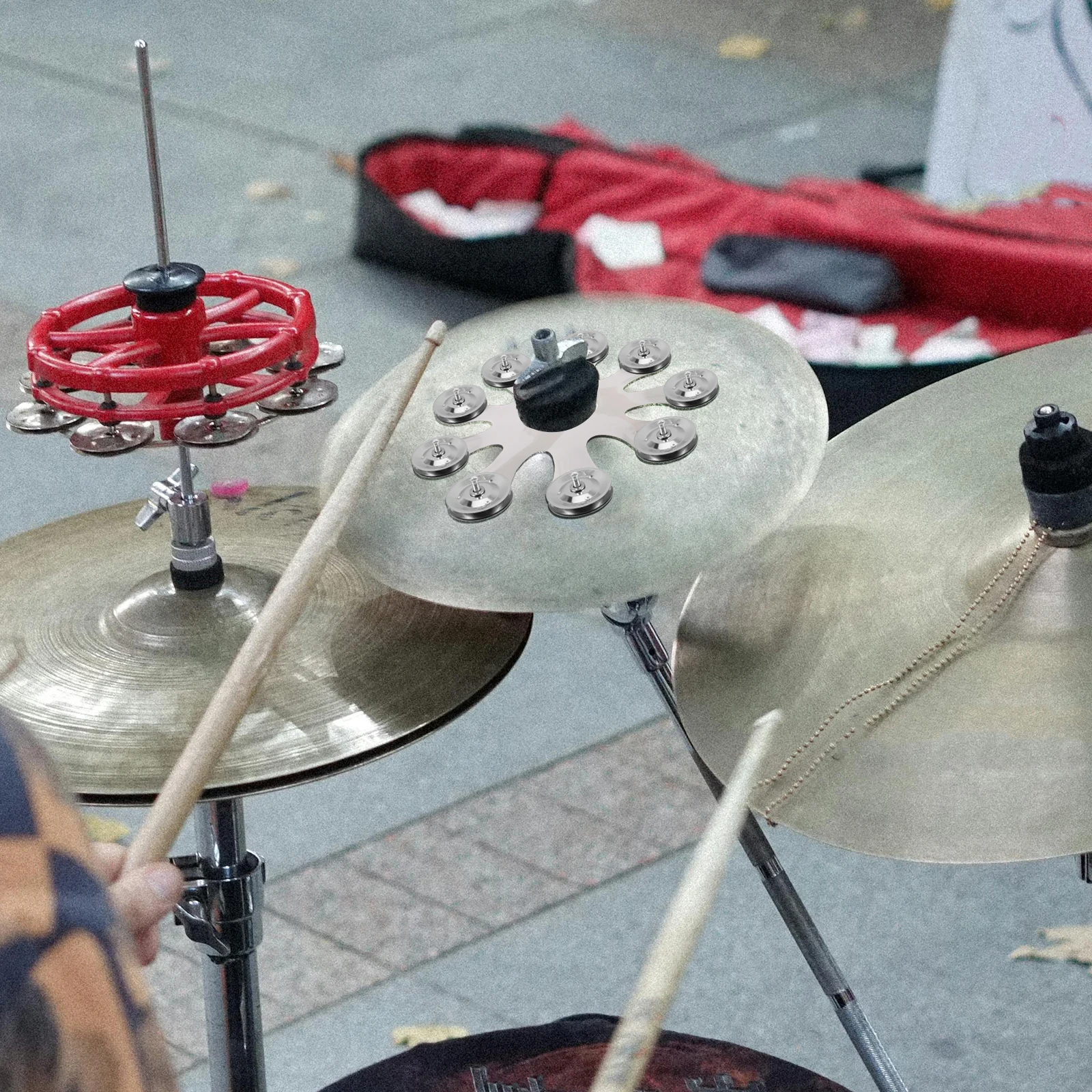 

Cymbal Ching Ring Tambourine Drum Bell Jingle Bells to Ring Accessory for Percussion Instruments Adults Double Row Bell Drums