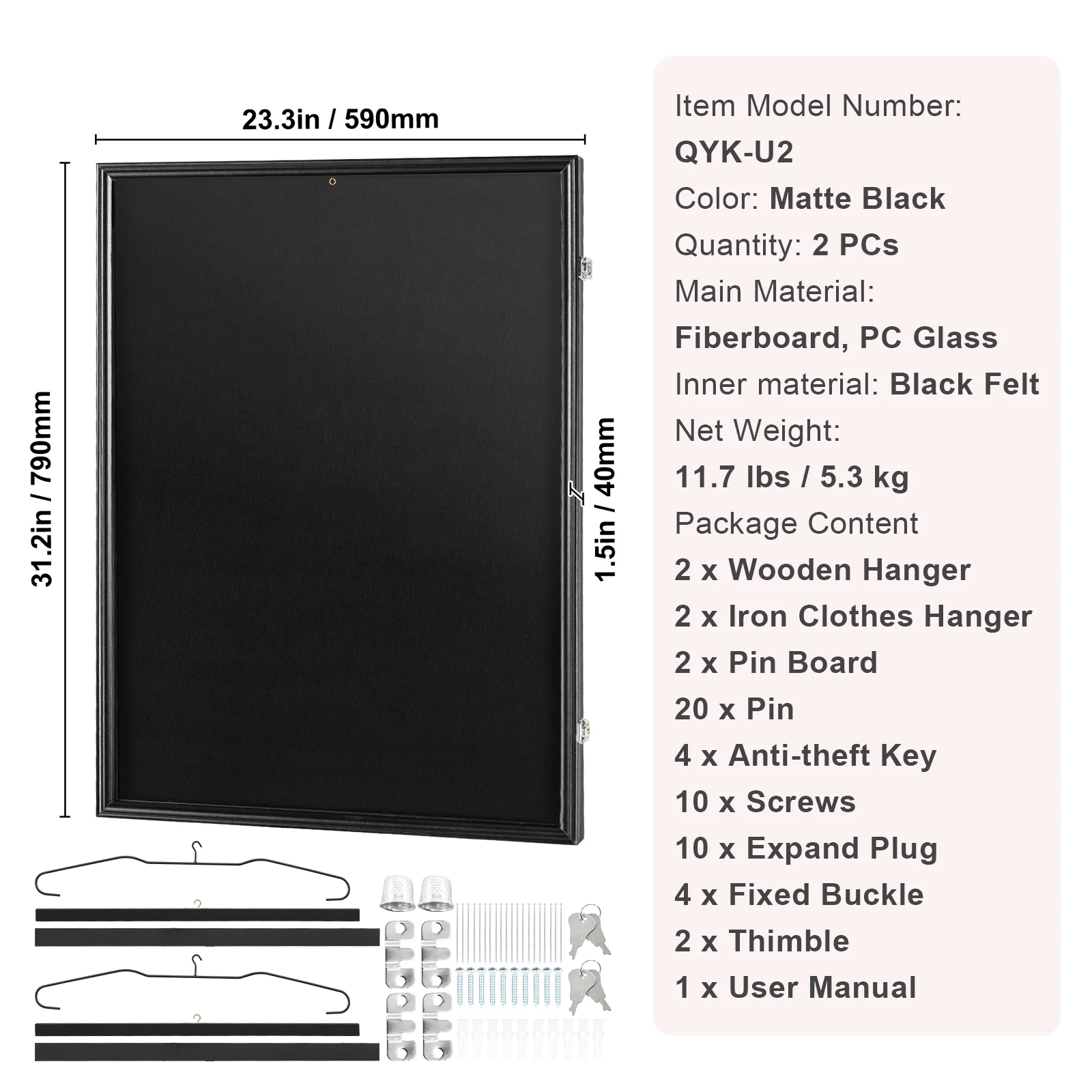 SucceBuy Jersey Display / Sportkaart Display Frame Case, Grote Afsluitbare Sport Shadow Box, 98% UV-bescherming PC-glas en hangers