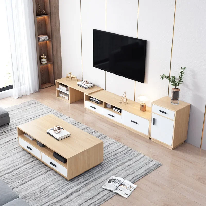Modern Simple TV Cabinet and Coffee Table Combo Nordic Style Living Room Furniture Set Small Apartment Floor Wall Storage