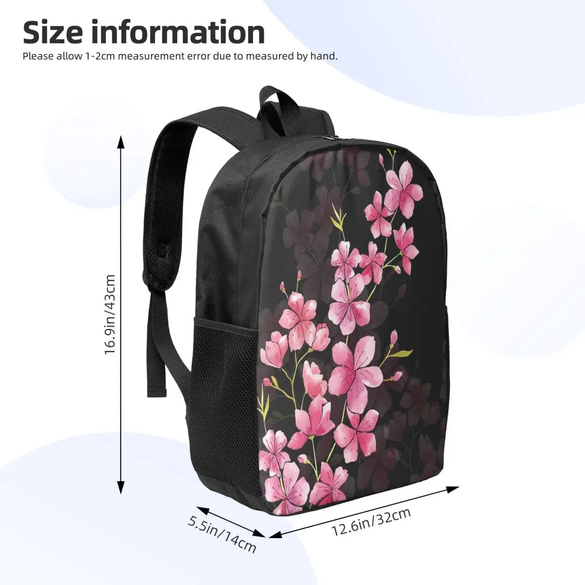 أزهار الكرز على حقائب الظهر امرأة سوداء بنين بنات حقيبة الكتب الطلاب الحقائب المدرسية المحمولة حقيبة الكمبيوتر المحمول حقيبة الكتف